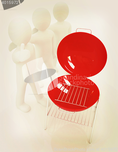 Image of 3d man with barbeque. 3D illustration. Vintage style.