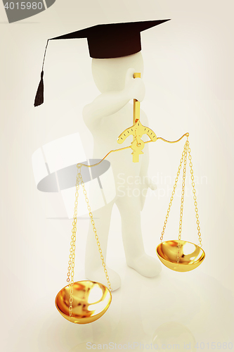 Image of 3d man - magistrate with gold scales. 3D illustration. Vintage s