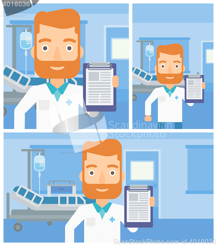 Image of Doctor with clipboard and MRI machine.