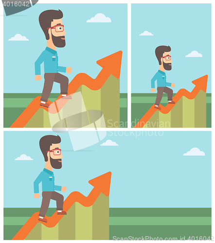 Image of Businessman running along the growth graph.