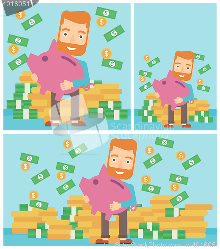 Image of Businessman with piggy bank vector illustration.