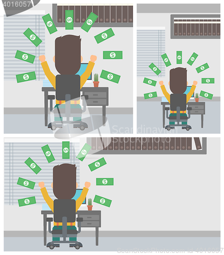 Image of Successful businessman under money rain.