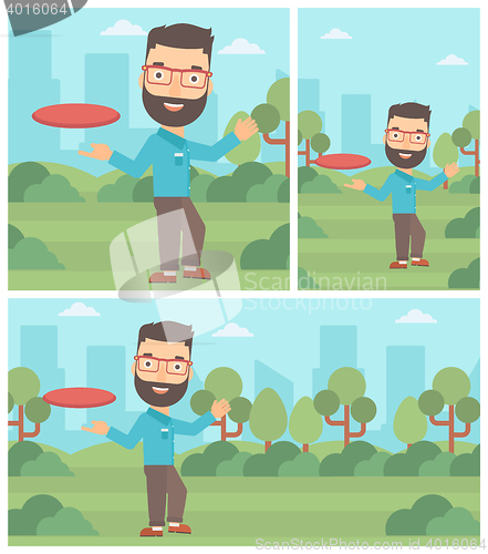 Image of Man playing flying disc vector illustration.