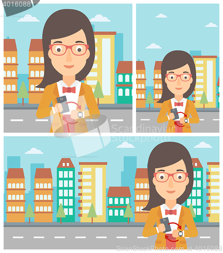 Image of Synchronization between smartwatch and smartphone.