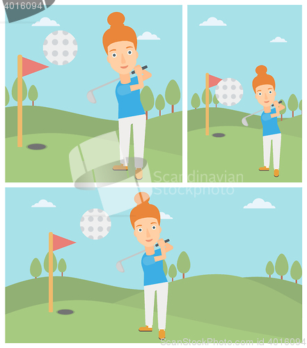 Image of Golfer hitting the ball vector illustration.