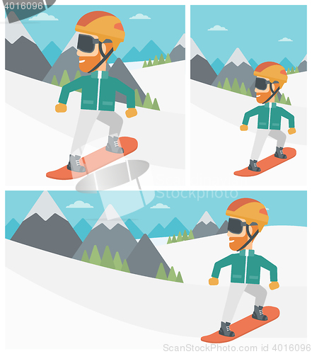 Image of Young man snowboarding vector illustration.