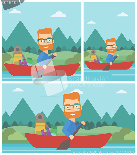 Image of Man riding in kayak vector illustration.