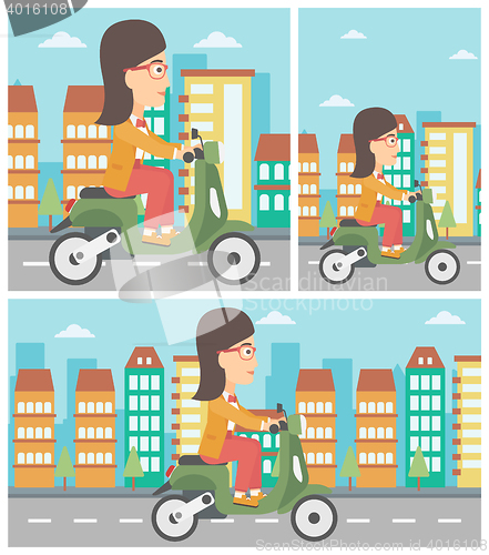 Image of Woman riding scooter vector illustration.
