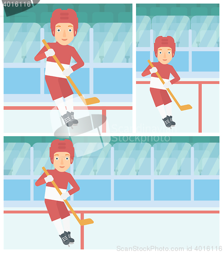 Image of Ice hockey player with stick vector illustration.