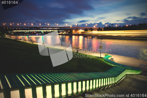 Image of Evening landscape with Luzhniki Metro Bridge. Moscow, Russia