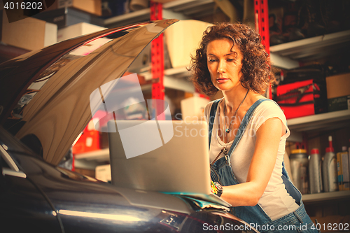 Image of mechanic diagnoses the car engine works