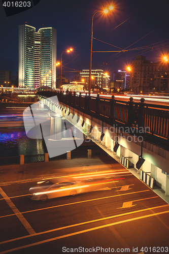 Image of Novoarbatsky Bridge at Night. Moscow, Russia