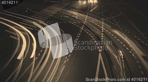 Image of Night road with traces of car lights