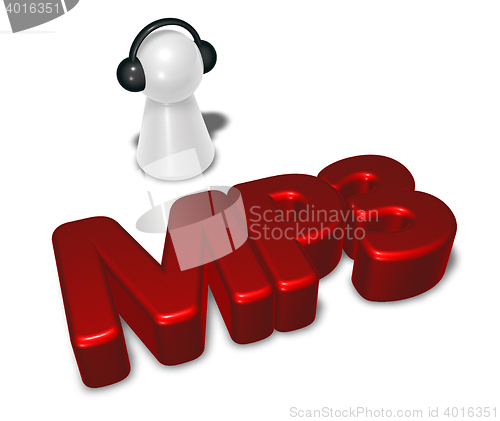 Image of mp3 tag and pawn with headphones - 3d rendering