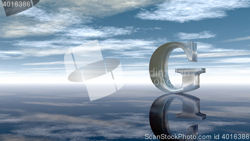 Image of metal uppercase letter g under cloudy sky - 3d rendering