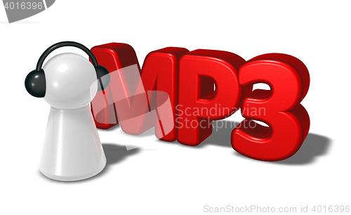 Image of mp3 tag and pawn with headphones - 3d rendering