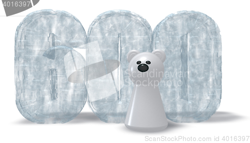 Image of frozen number six hundred and polar bear - 3d rendering