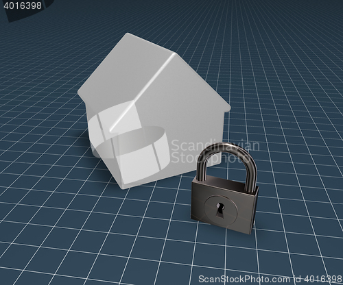 Image of house and padlock - 3d rendering