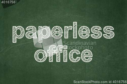 Image of Finance concept: Paperless Office on chalkboard background