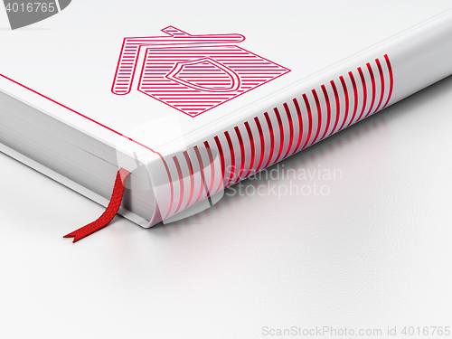 Image of Finance concept: closed book, Home on white background