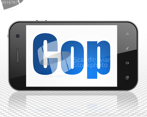 Image of Law concept: Smartphone with Cop on display