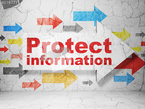 Image of Protection concept: arrow with Protect Information on grunge wall background