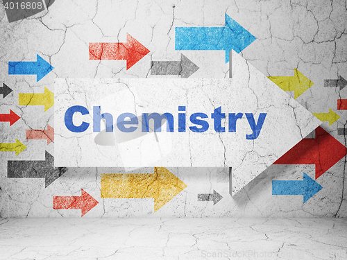 Image of Learning concept: arrow with Chemistry on grunge wall background