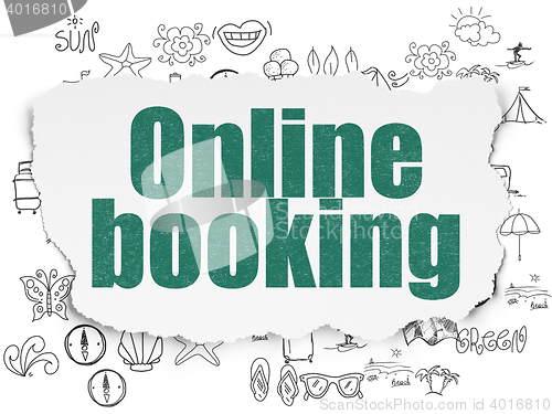 Image of Travel concept: Online Booking on Torn Paper background
