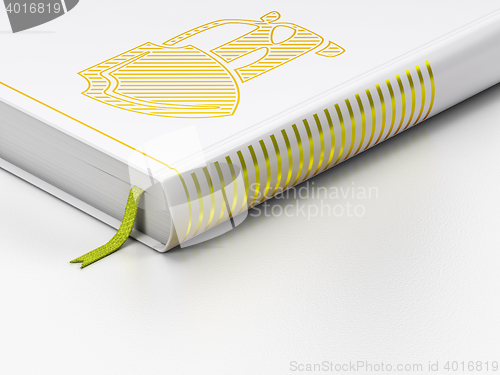 Image of Insurance concept: closed book, Car And Shield on white background