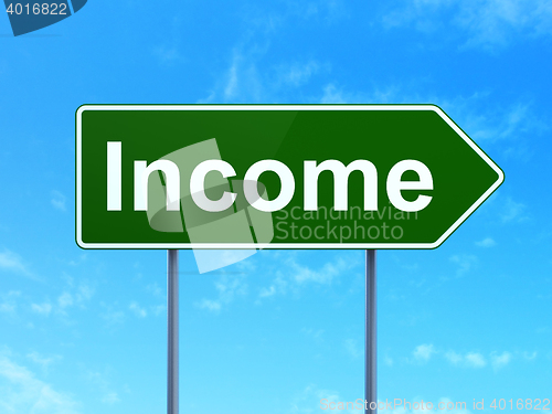 Image of Finance concept: Income on road sign background