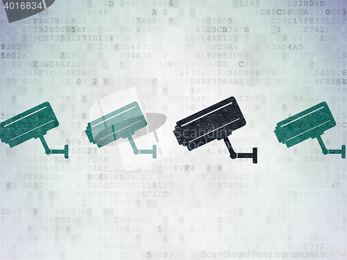 Image of Safety concept: cctv camera icon on Digital Data Paper background