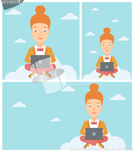 Image of Woman using cloud computing technology.