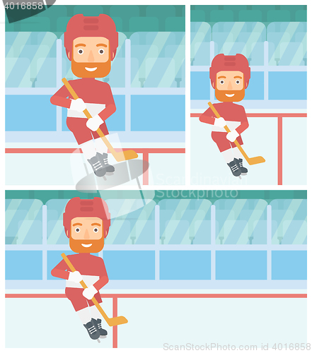 Image of Ice hockey player with stick vector illustration.