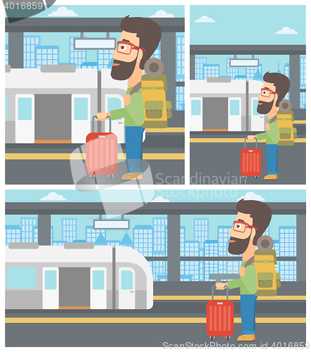 Image of Man at the train station vector illustration.