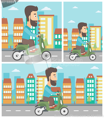 Image of Man riding scooter vector illustration.