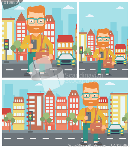 Image of Man using smartphone vector illustration.