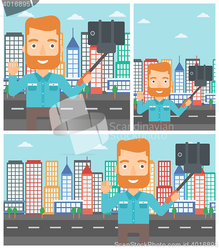 Image of Man making selfie vector illustration.
