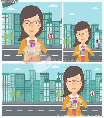 Image of Woman with modular phone vector illustration.