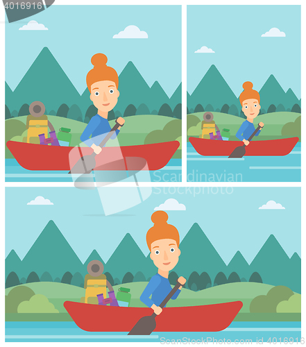 Image of Woman riding in kayak vector illustration.