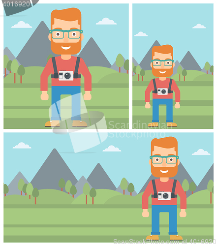 Image of Man with camera on chest vector illustration.