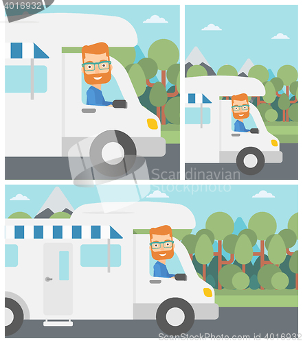 Image of Man driving motor home vector illustration.