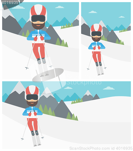 Image of Young man skiing vector illustration.