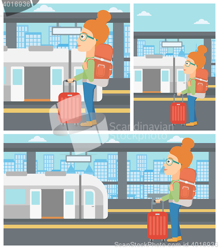 Image of Woman at the train station vector illustration.