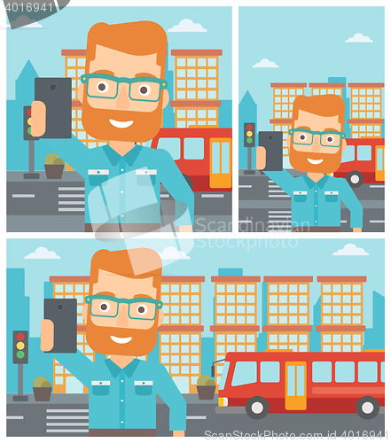 Image of Man making selfie vector illustration.