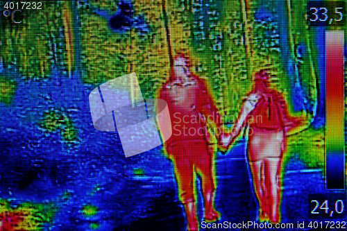 Image of Thermal image couple walking through the woods