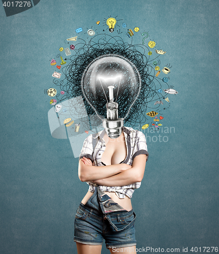 Image of lamp head woman have got an idea