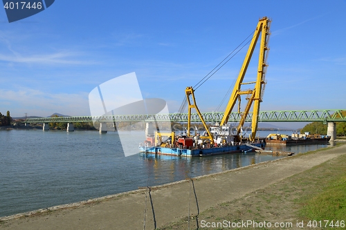 Image of Barges with construction equipment