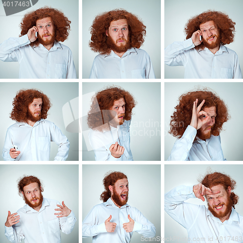 Image of The young man funny face expressions composite on gray background