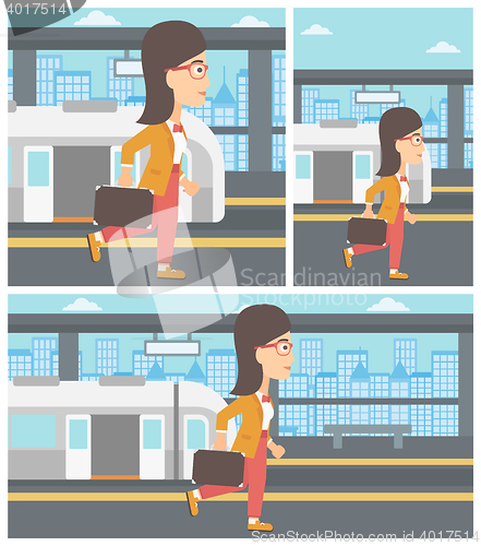 Image of Woman at the train station vector illustration.