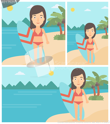 Image of Surfer holding surfboard vector illustration.